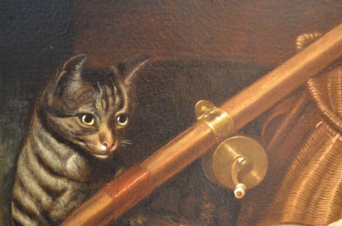 BEAUTIFUL 19THC OIL ON CANVAS OF CAT WITH FISH ATTRIBUTED TO HORATIO HENRY COULDERY - ADDITIONAL PHOTO 19