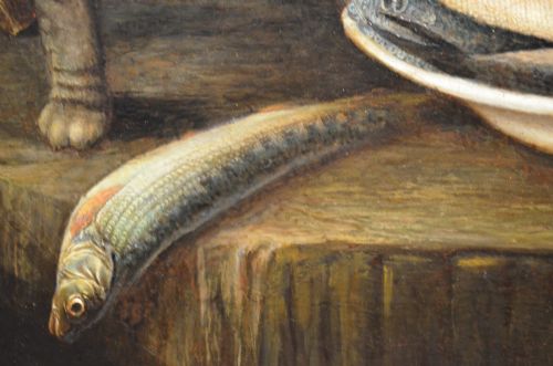 BEAUTIFUL 19THC OIL ON CANVAS OF CAT WITH FISH ATTRIBUTED TO HORATIO HENRY COULDERY - ADDITIONAL PHOTO 22