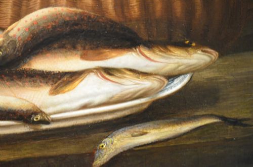 BEAUTIFUL 19THC OIL ON CANVAS OF CAT WITH FISH ATTRIBUTED TO HORATIO HENRY COULDERY - ADDITIONAL PHOTO 23