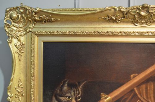 BEAUTIFUL 19THC OIL ON CANVAS OF CAT WITH FISH ATTRIBUTED TO HORATIO HENRY COULDERY - ADDITIONAL PHOTO 24