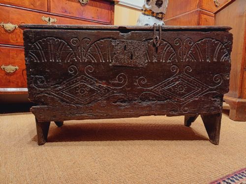 Beautiful Late 17th Century Oak Six Plank Coffer of Small Proportions