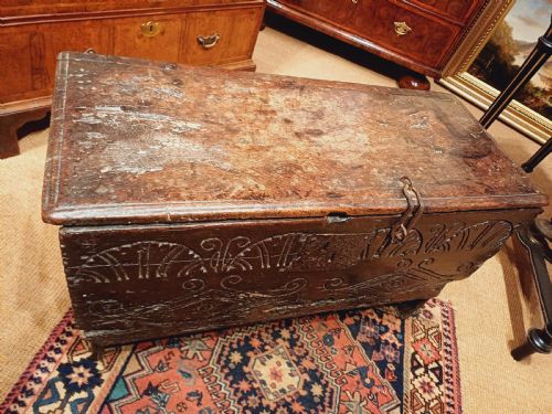 fig 2. Beautiful late 17th Century Oak six plank Coffer of small proportions