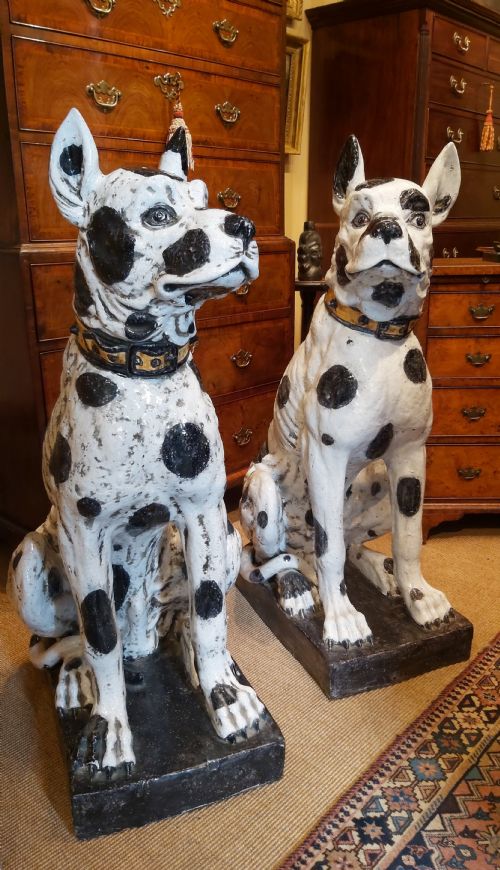 fig 1. A Pair of Lifesize Pottery Glazed Dogs.
