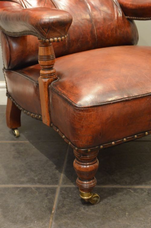 fig 1. Beautiful Mid 19th Century Leather and Mahogany Library Chair