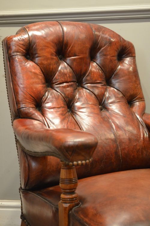 fig 2. Beautiful Mid 19th Century Leather and Mahogany Library Chair