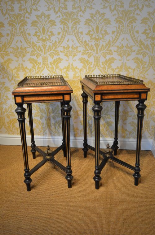 BEAUTIFUL PAIR OF WALNUT AND EBONISED JARDINIERES - ADDITIONAL PHOTO 17