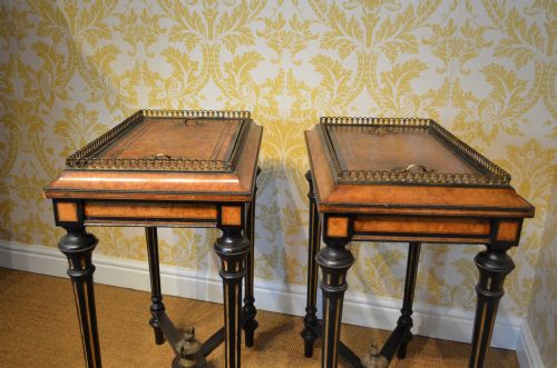 BEAUTIFUL PAIR OF WALNUT AND EBONISED JARDINIERES - ADDITIONAL PHOTO 18