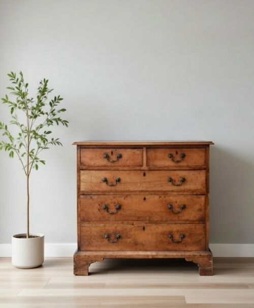 A GEORGE II FRUITWOOD WALNUT SMALL CHEST OF DRAWERS