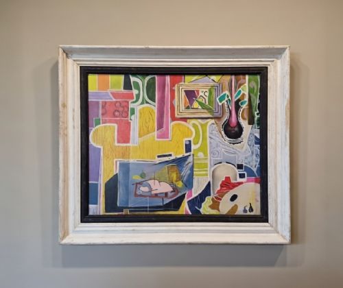 1960's Interior Abstract Scene Oil On Canvas