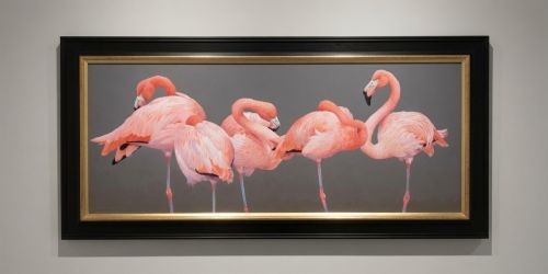 Large Oil Painting on Board of Flamingos by David Orr Kerr