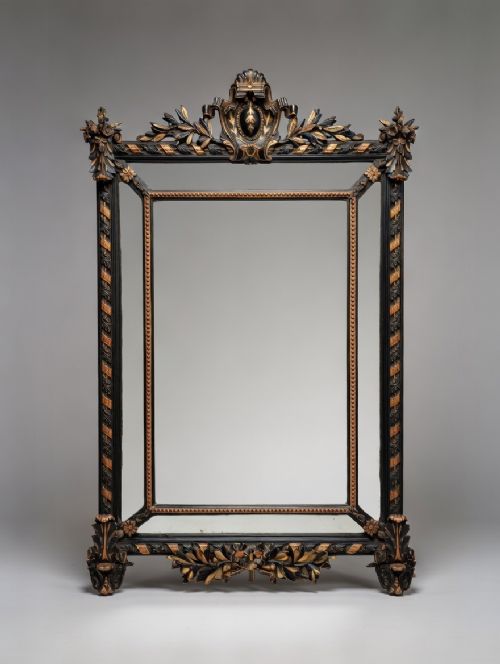 BEAUTIFUL 19TH CENTURY EBONIZED AND PARCELGILT CARVED MIRROR