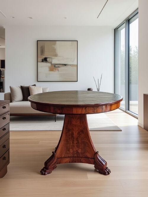 BEAUTIFUL LEATHER TOPPED GUERIDON TABLE C1800