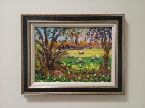 Fabulous Oil on Canvas of Sheep in Wild Garlic by Lucy Pratt