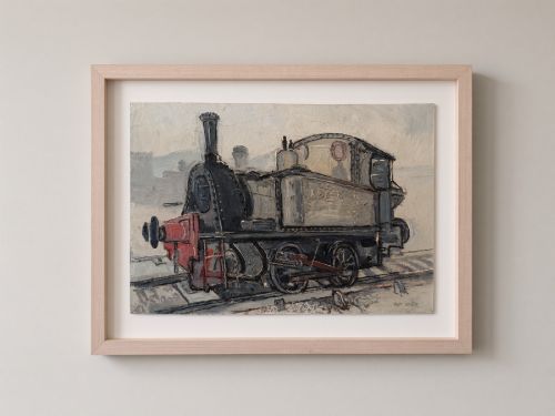 Fred Yates Oil on Board of a Side Tank Steam Locomotive