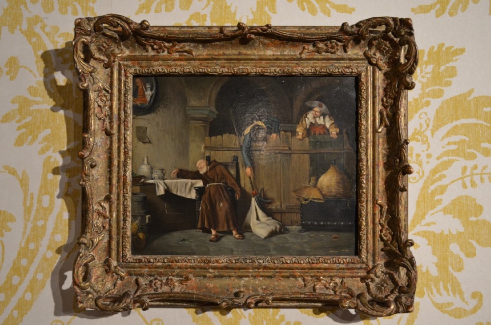 Very Small 19th Century Oil on board Genre Scene of Cavaliers