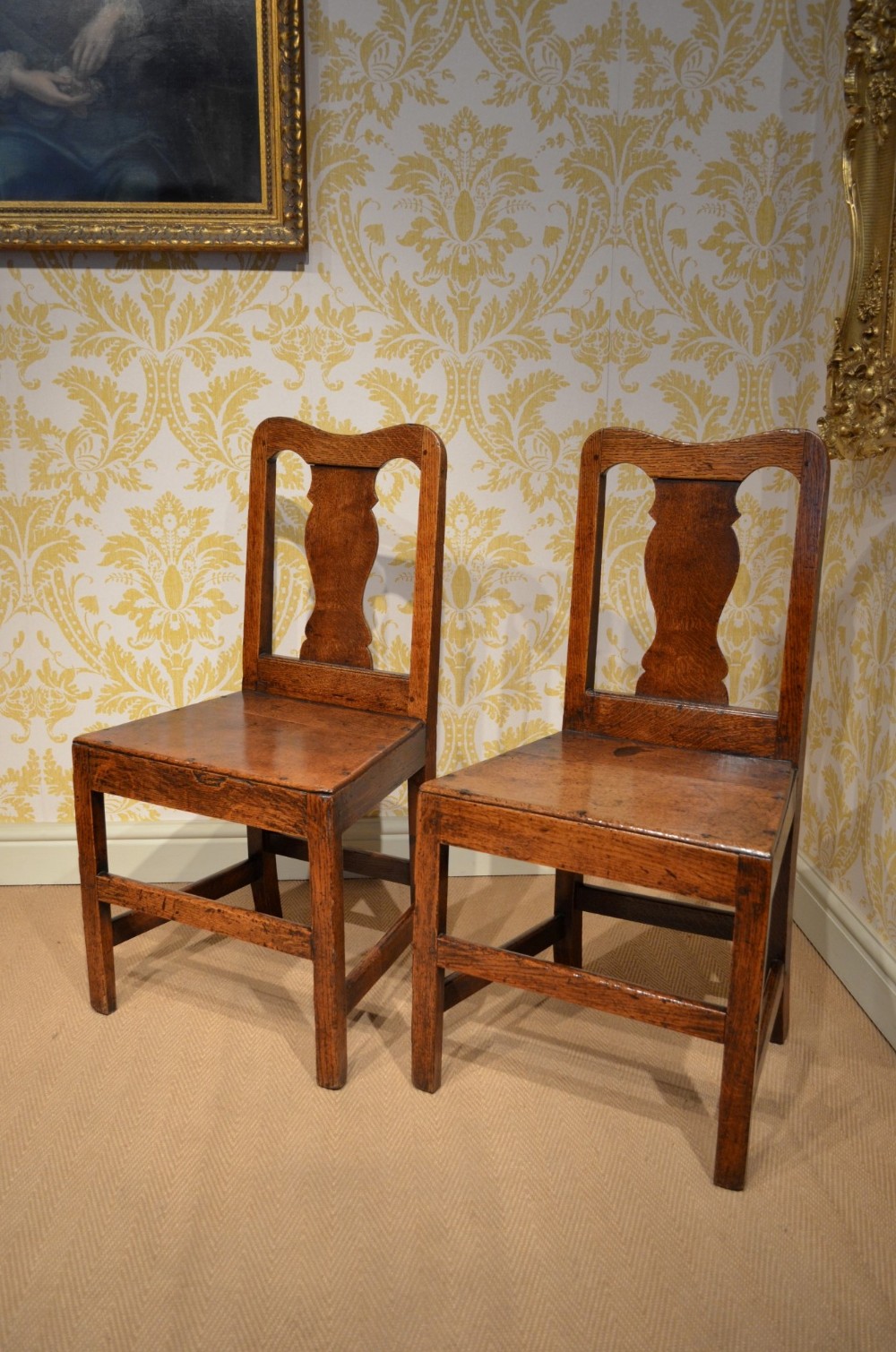 Stunning Pair of Late 18th Century Oak Hall Chairs