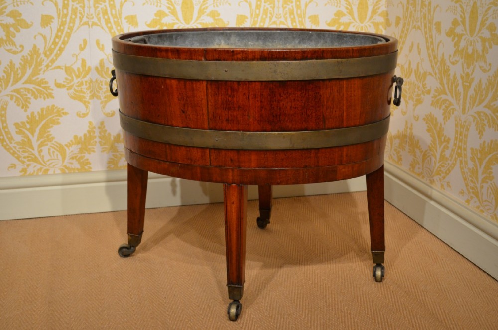Superb Georgian Mahogany and brass bound Wine Cooler on stand