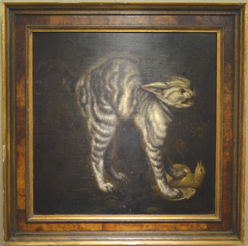 17th Century Oil Painting - Cat and Bird in the style of Jan Fyt...