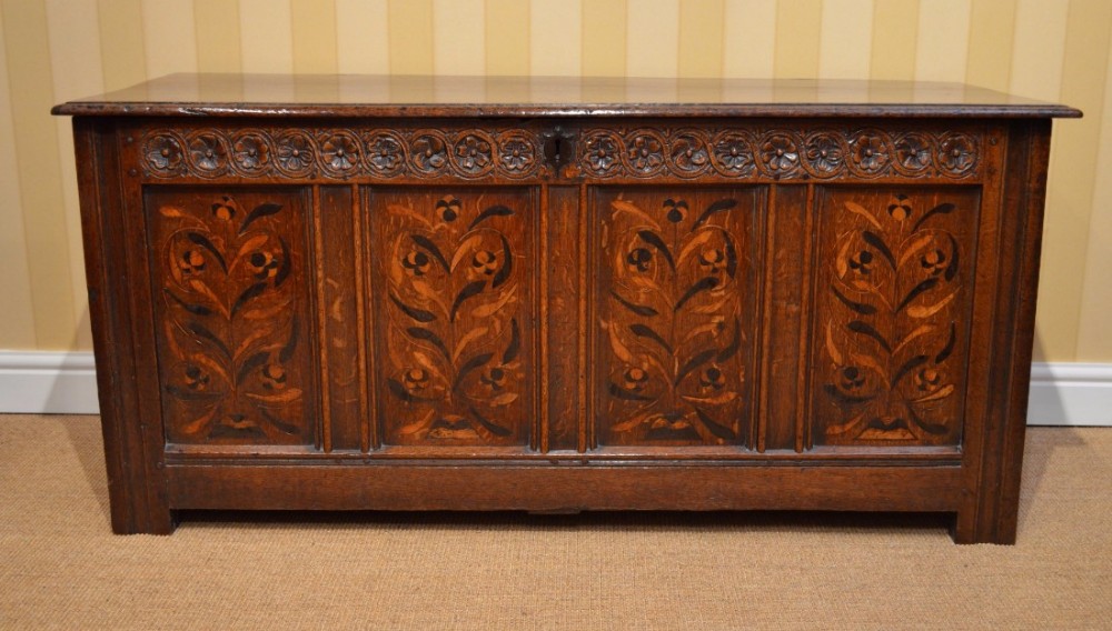 Fine 17th Century Inlaid Oak Coffer