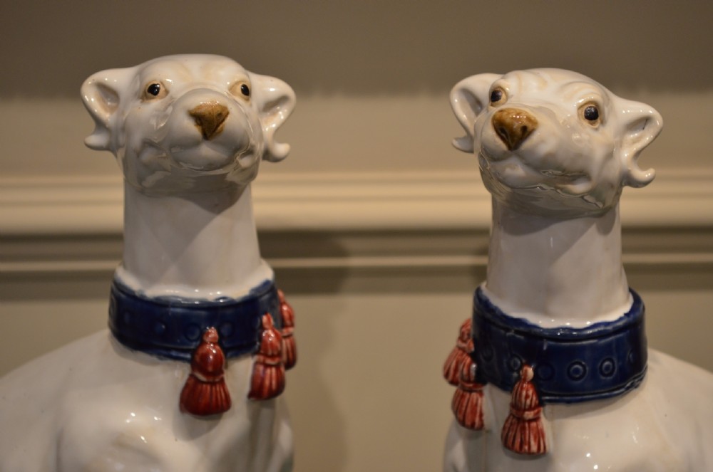 A Stunning Pair of French Faience Dogs. View II