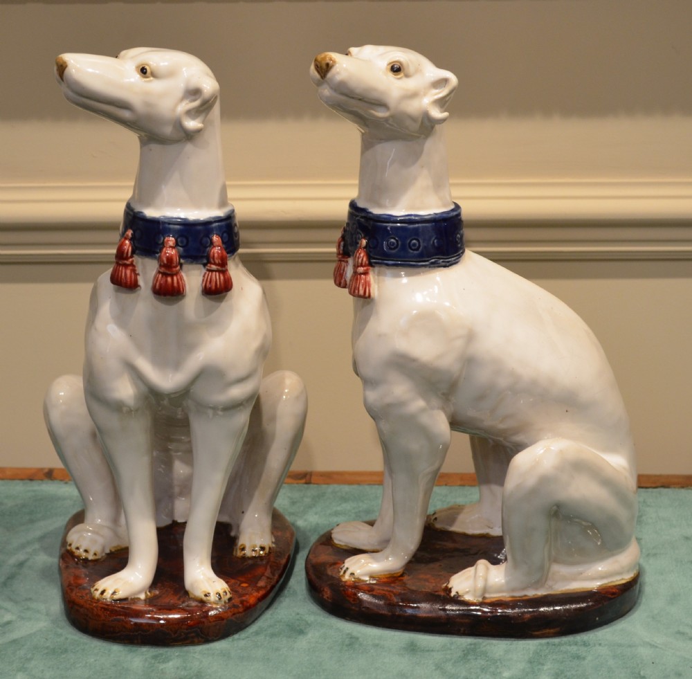 A Stunning Pair of French Faience Dogs. View III