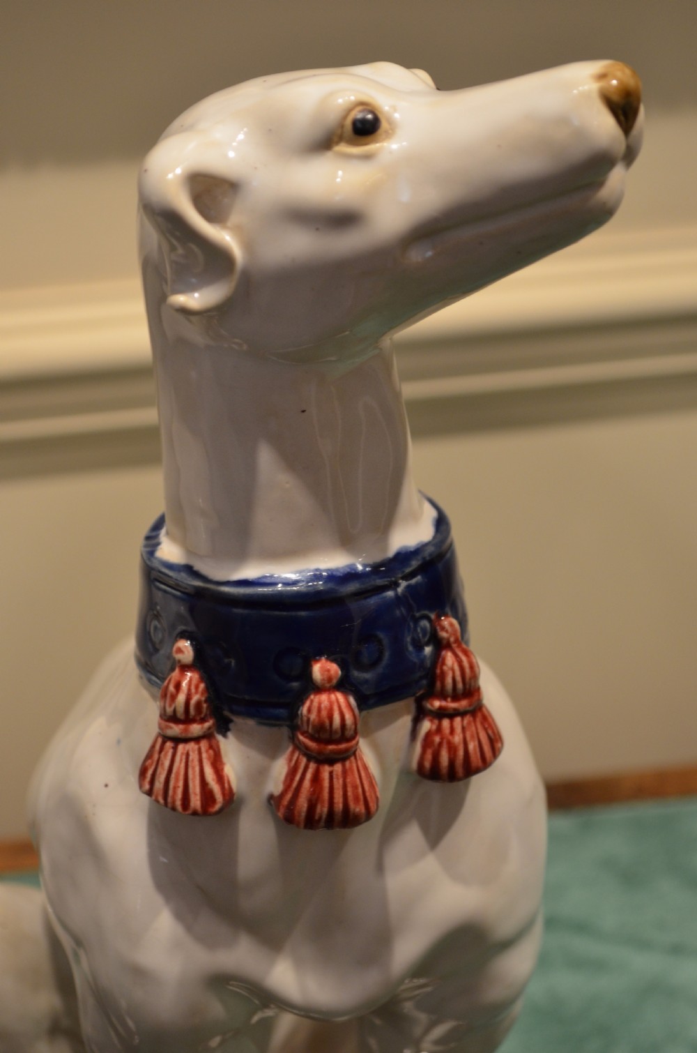A Stunning Pair of French Faience Dogs. View XIII