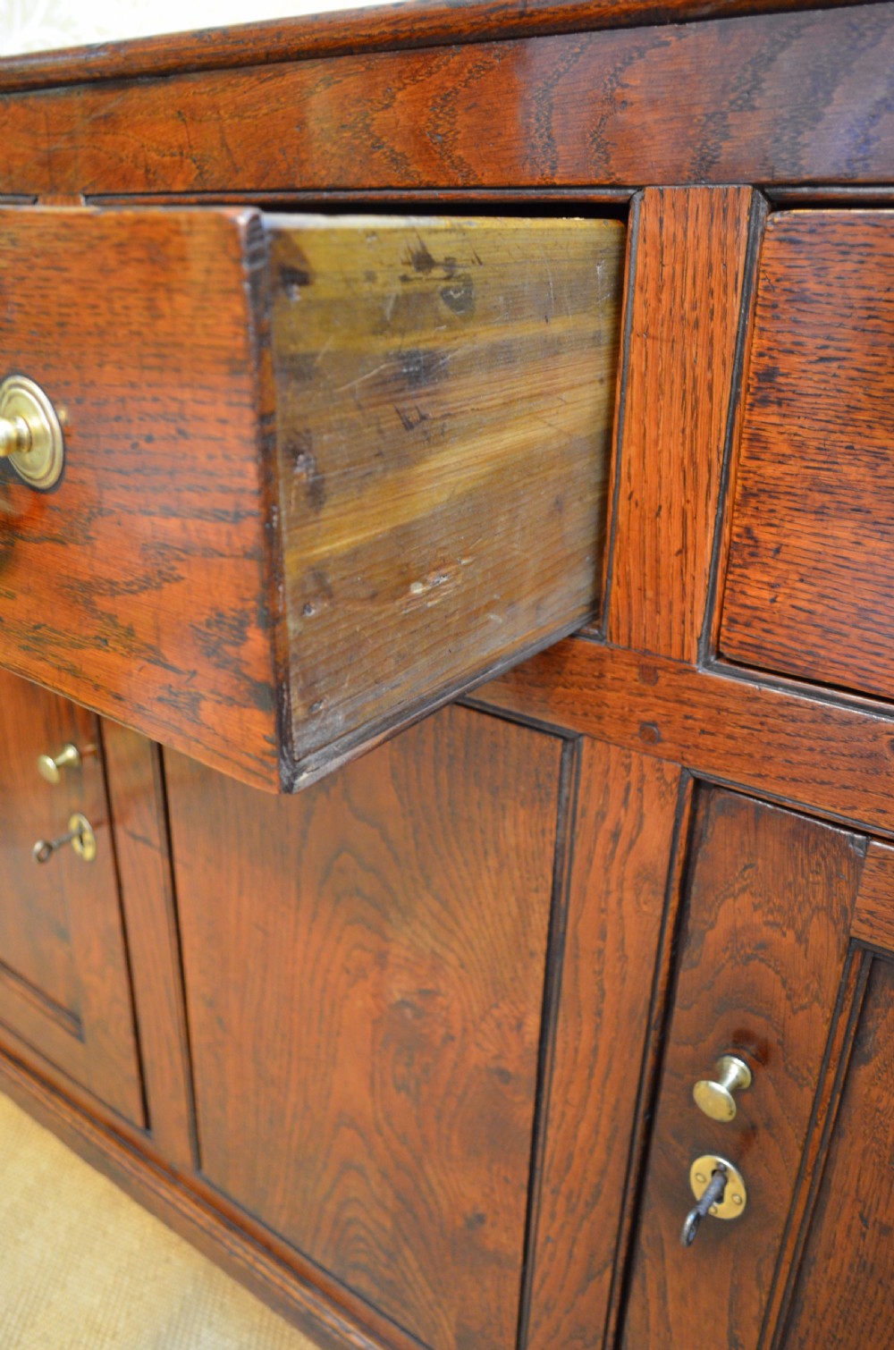 Superb George III Oak Cupboard Dresser Base with fabulous colour and proportions View XIV