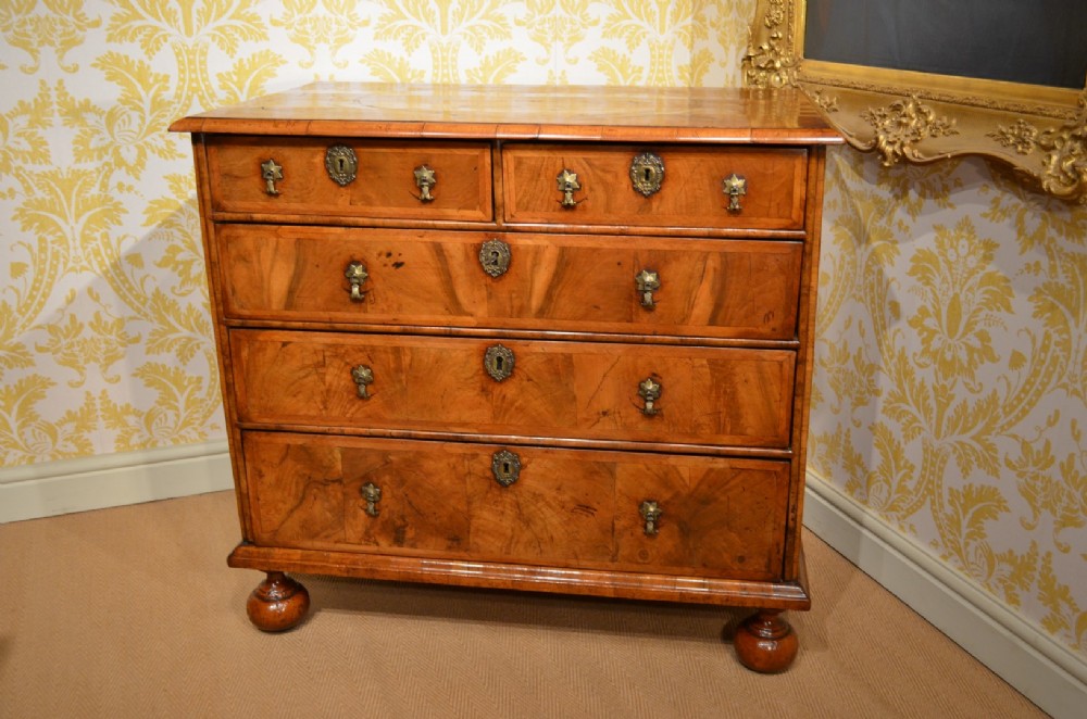 Superb Early 18th Century Walnut Chest of two short over three long drawers.