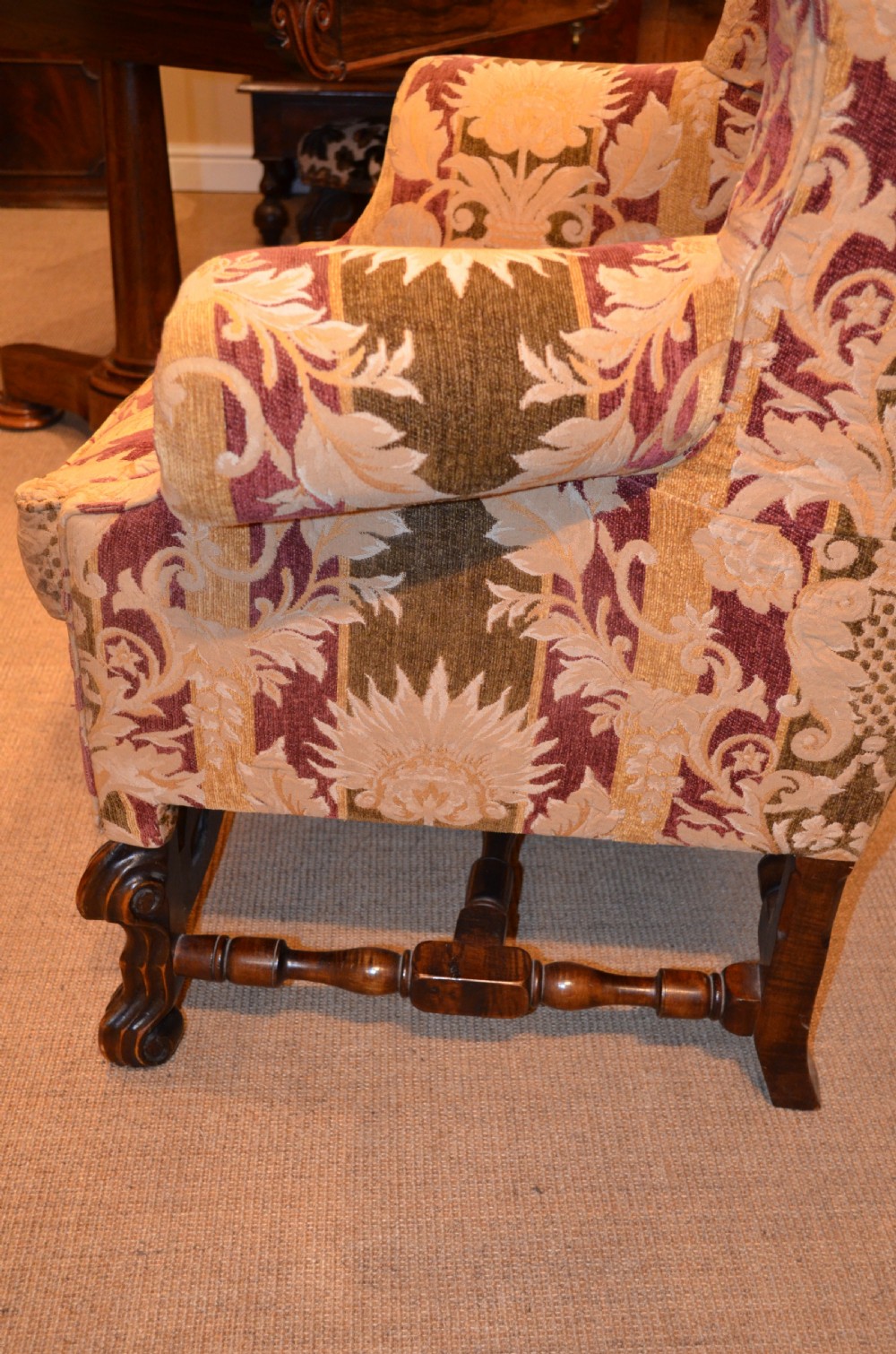 Fabulous Late 19th Century Wing Armchair with decorative carved stretchers C1890 View IX
