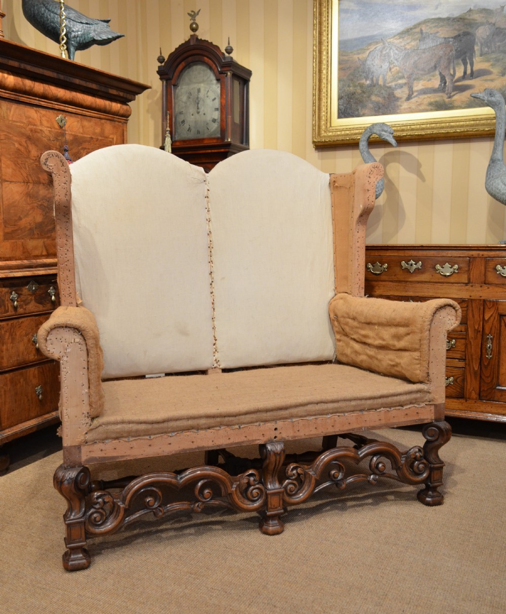 A Stunning Walnut William and Mary Style Settee. View II