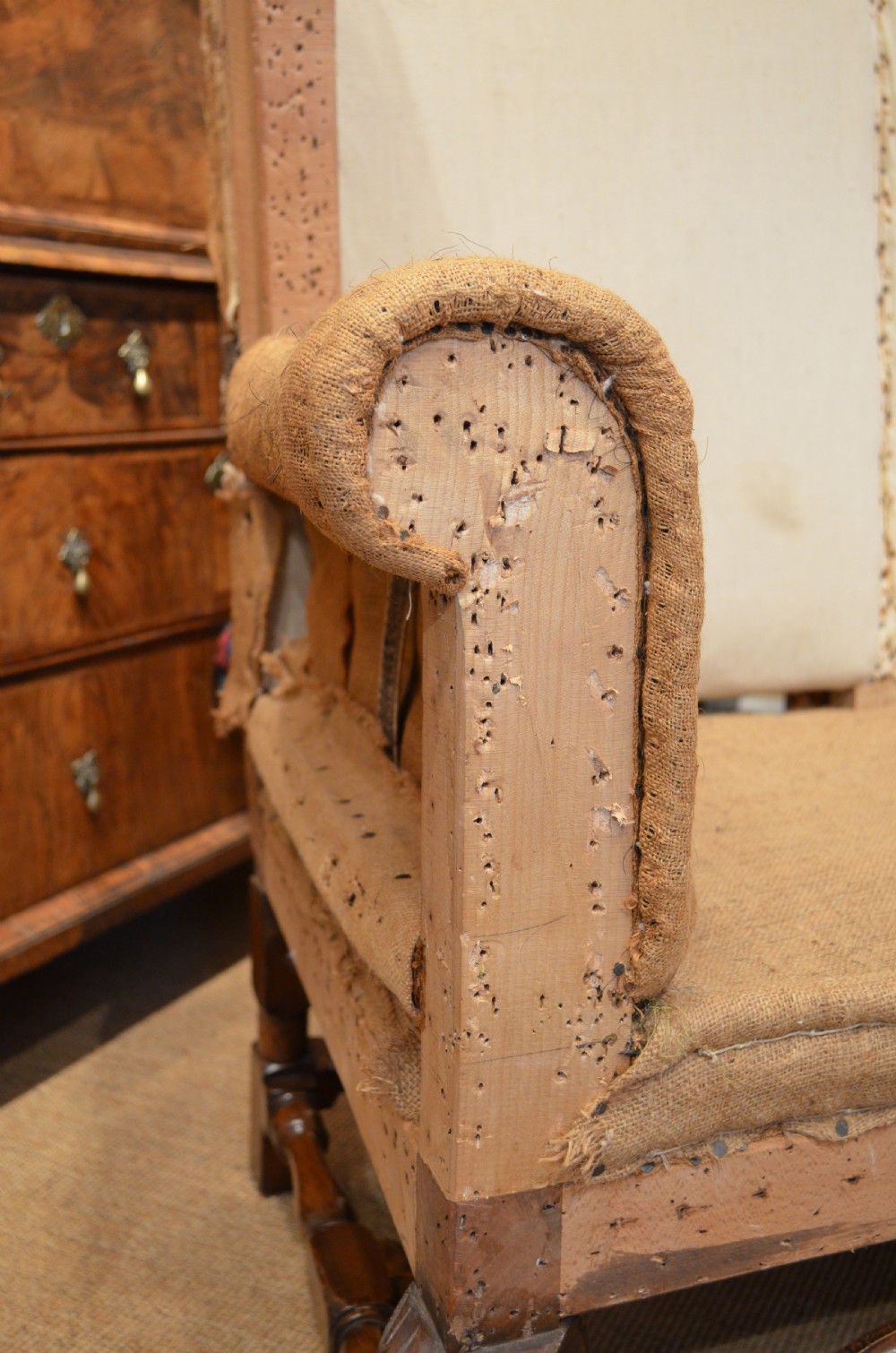 A Stunning Walnut William and Mary Style Settee. View VII