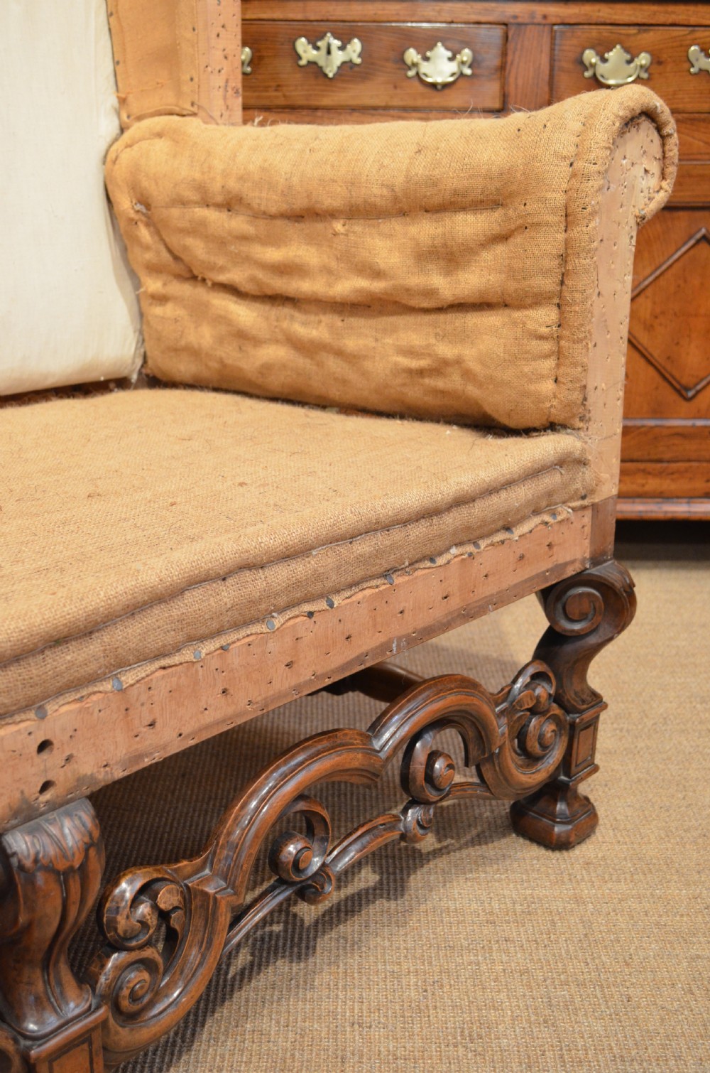 A Stunning Walnut William and Mary Style Settee. View VIII