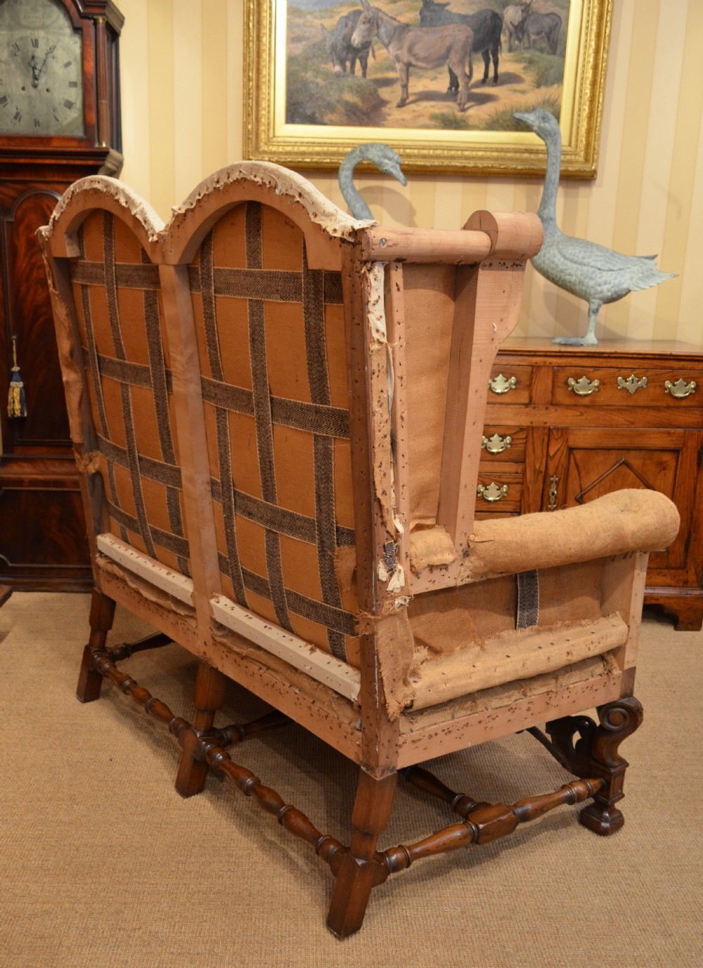 A Stunning Walnut William and Mary Style Settee. View XIV