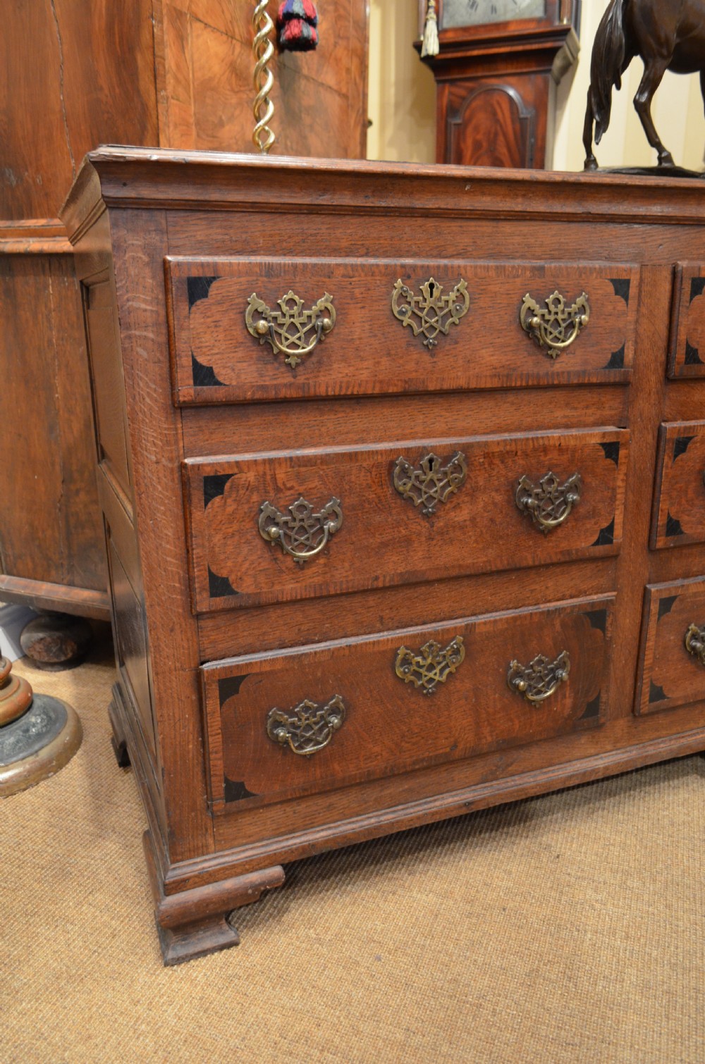 A Very Impressive Oak Dresser Base with nine drawers. View IV