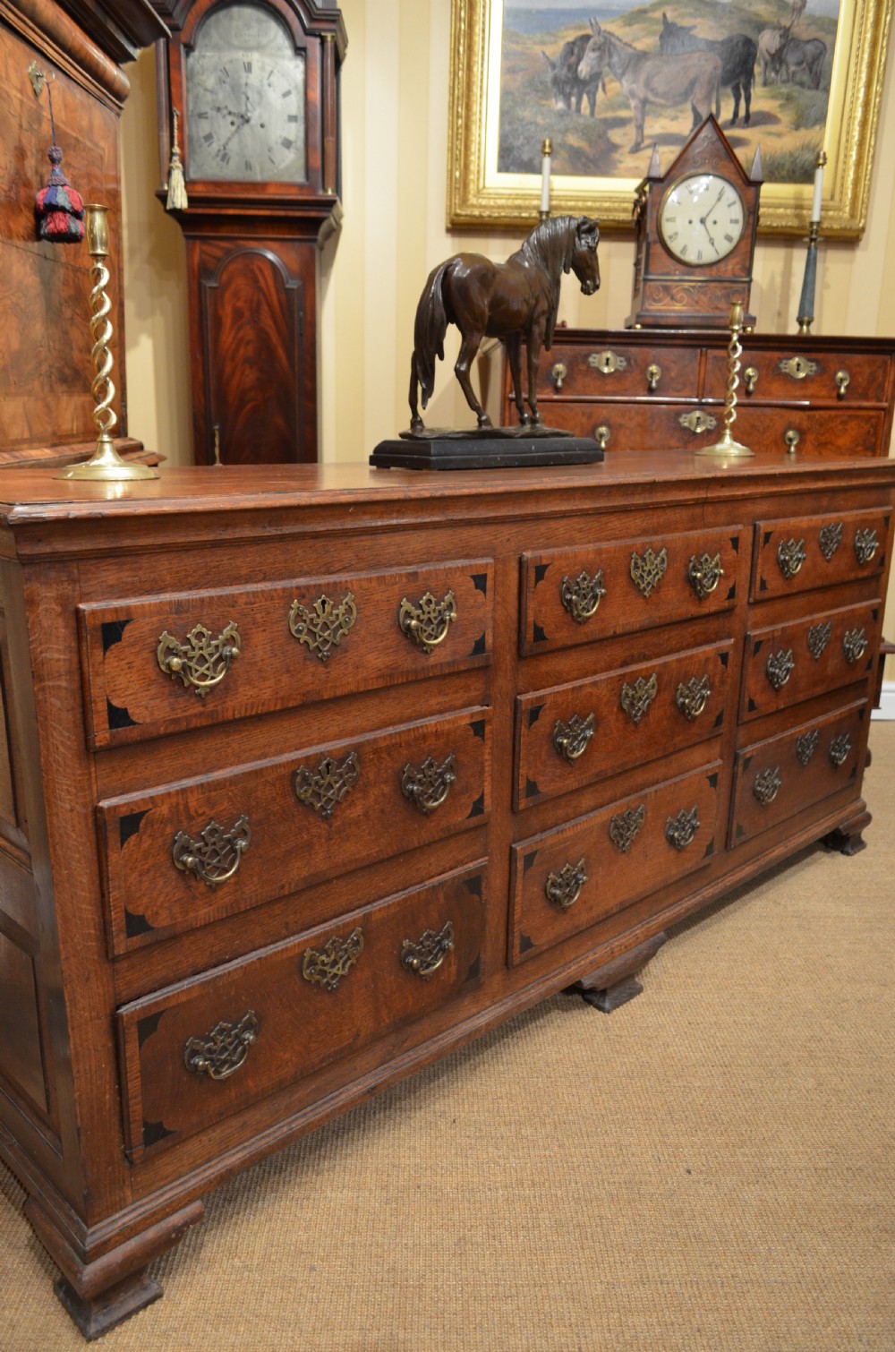 A Very Impressive Oak Dresser Base with nine drawers. View V