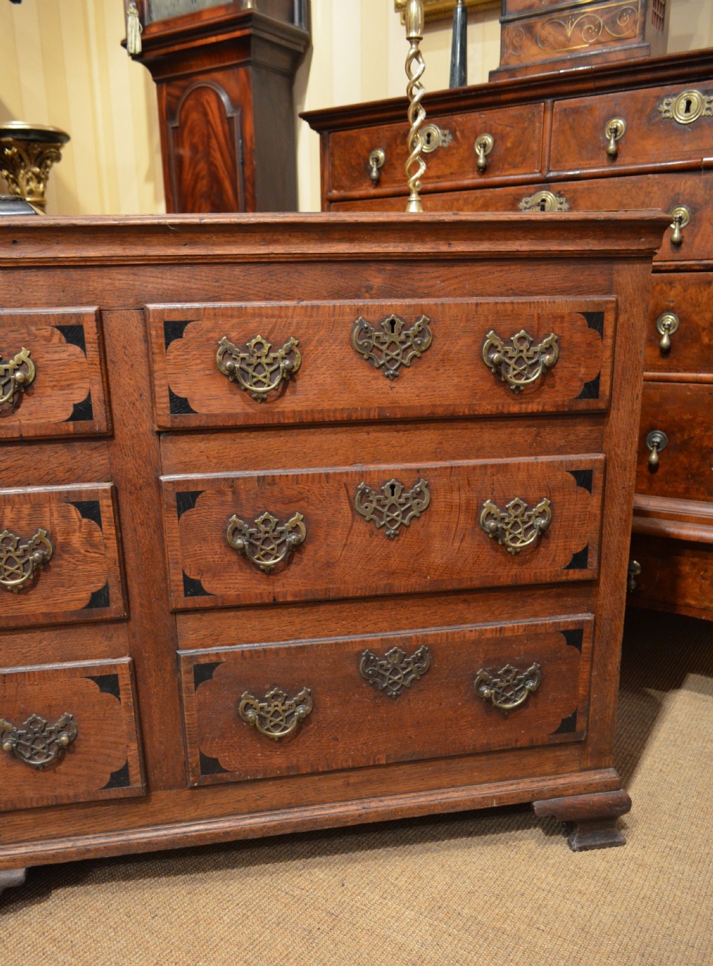 A Very Impressive Oak Dresser Base with nine drawers. View VII