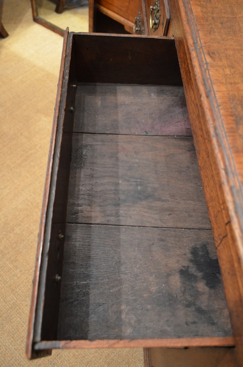 A Very Impressive Oak Dresser Base with nine drawers. View IX