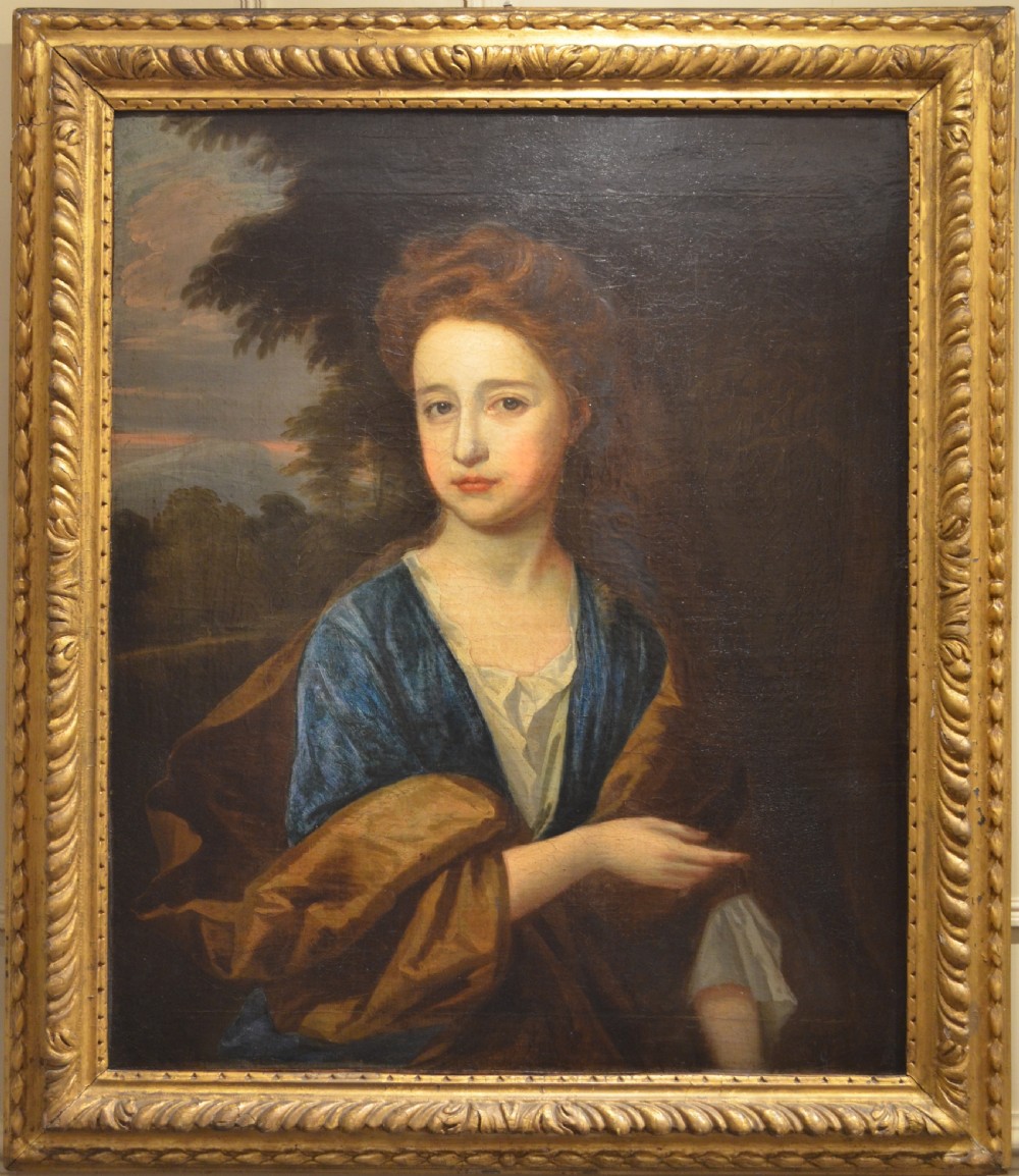Beautiful Portrait of a young lady in original carved giltwood frame C1700