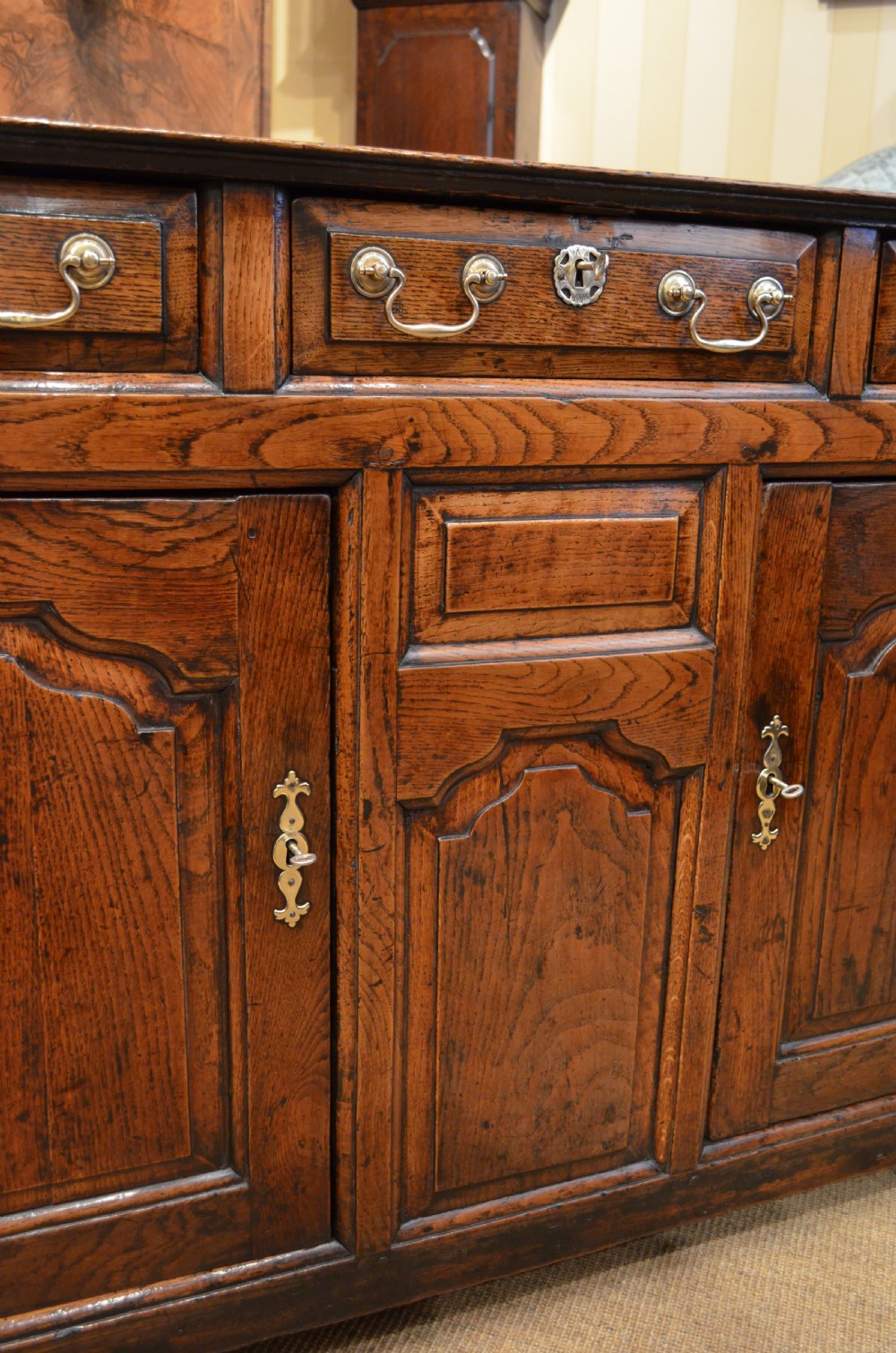 SOLD to a New Client. Georgian Oak Cupboard Dresser Base. View IV