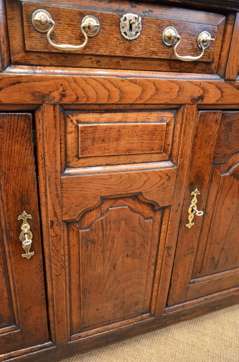 SOLD to a New Client. Georgian Oak Cupboard Dresser Base. View VI