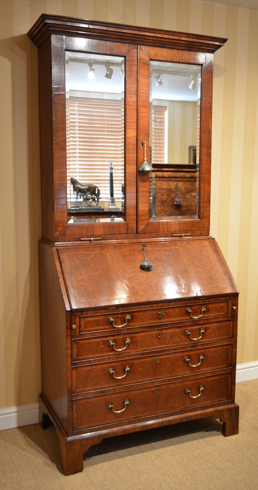 Early 18th Century Walnut Mirrored Bureau Bookcase