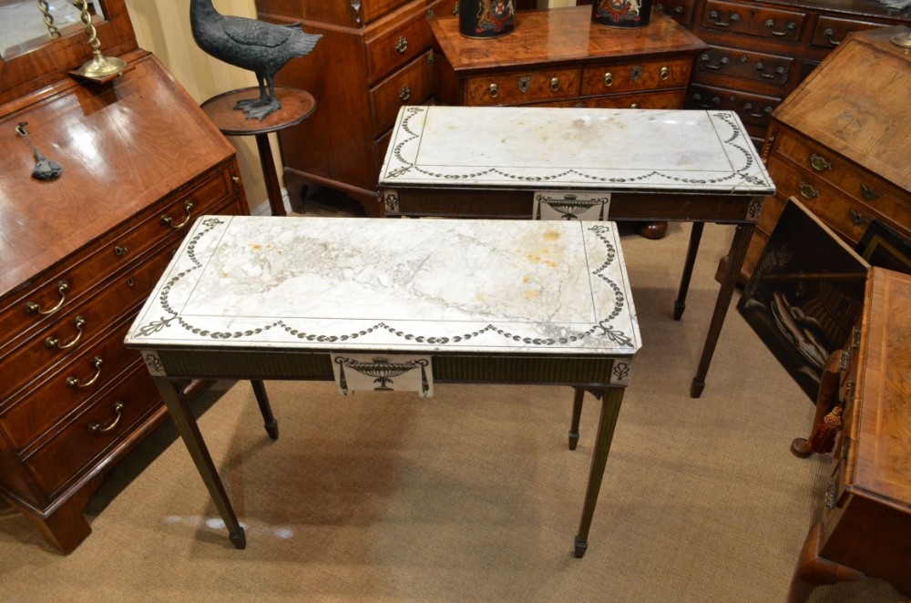 Fabulous 19th Century Decorative matched pair of marble top console tables