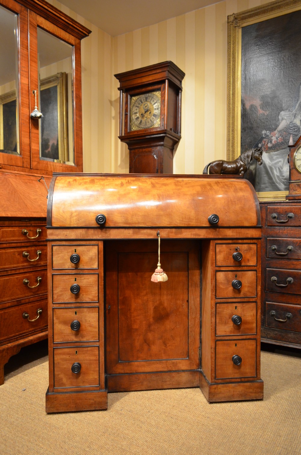 19th century Mahogany Cylinder Desk by T G Seddon.
