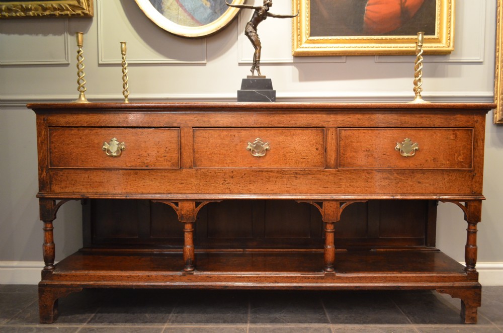 Beautiful 18th Century Oak Potboard Dresser Base with baluster legs