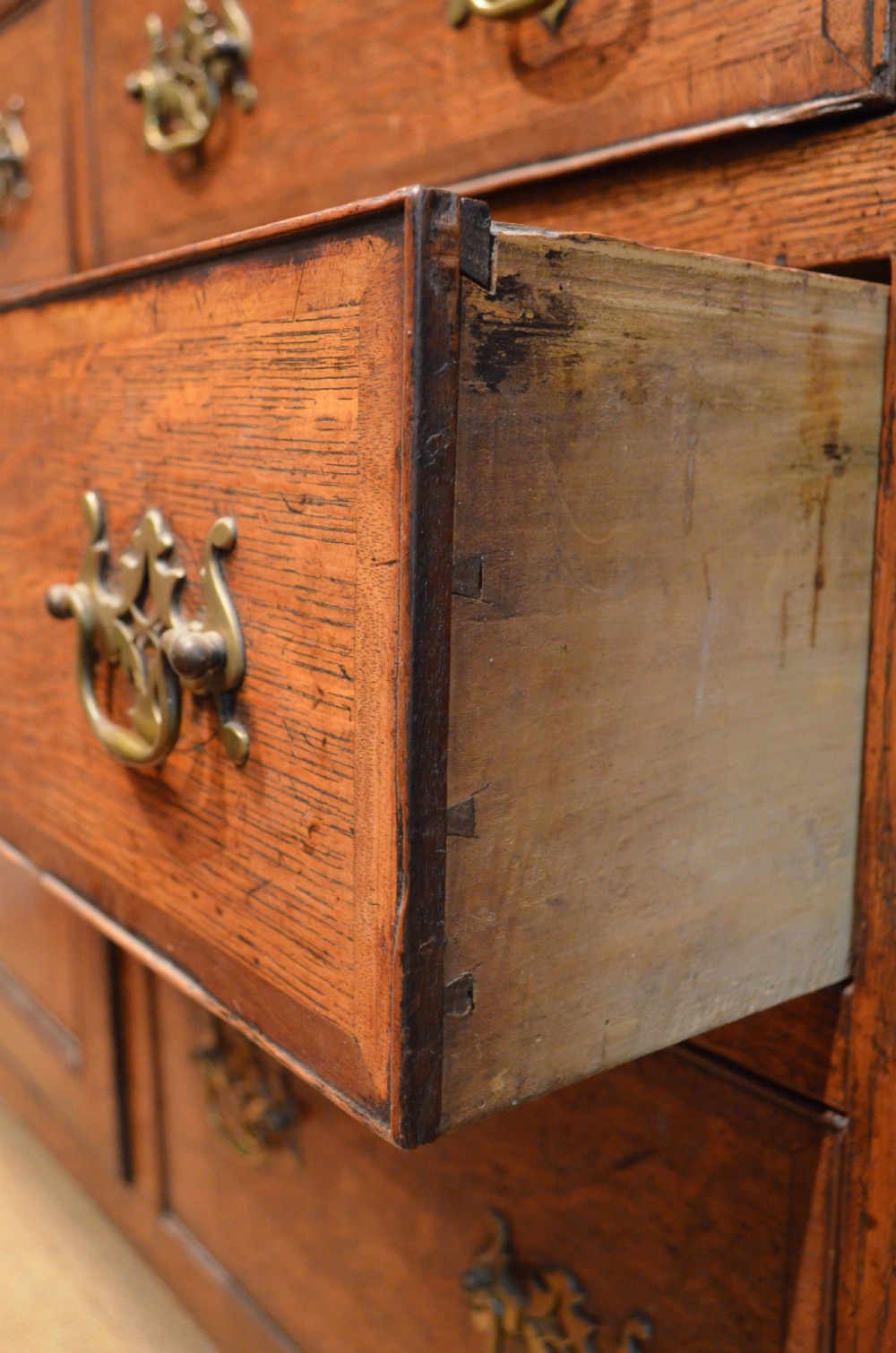 Beautiful Georgian Oak and Mahogany Banded Cupboard Base Dresser. View XVII