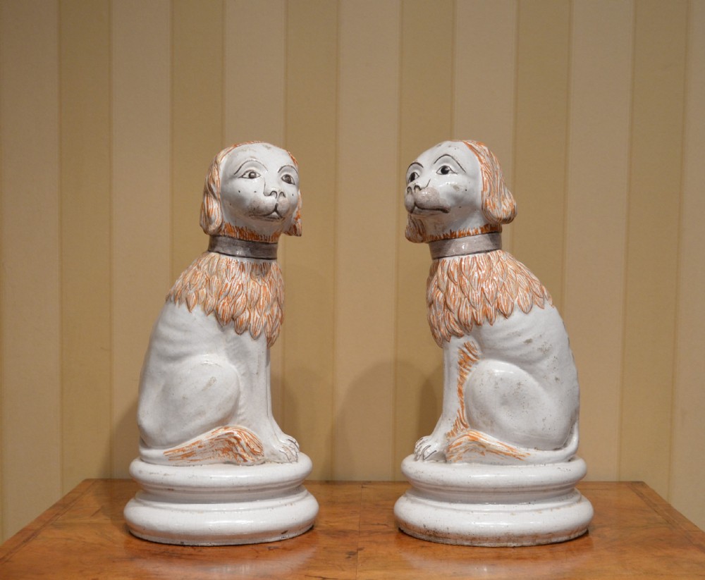 Wonderful Pair 19th Century French  Faience Lions
