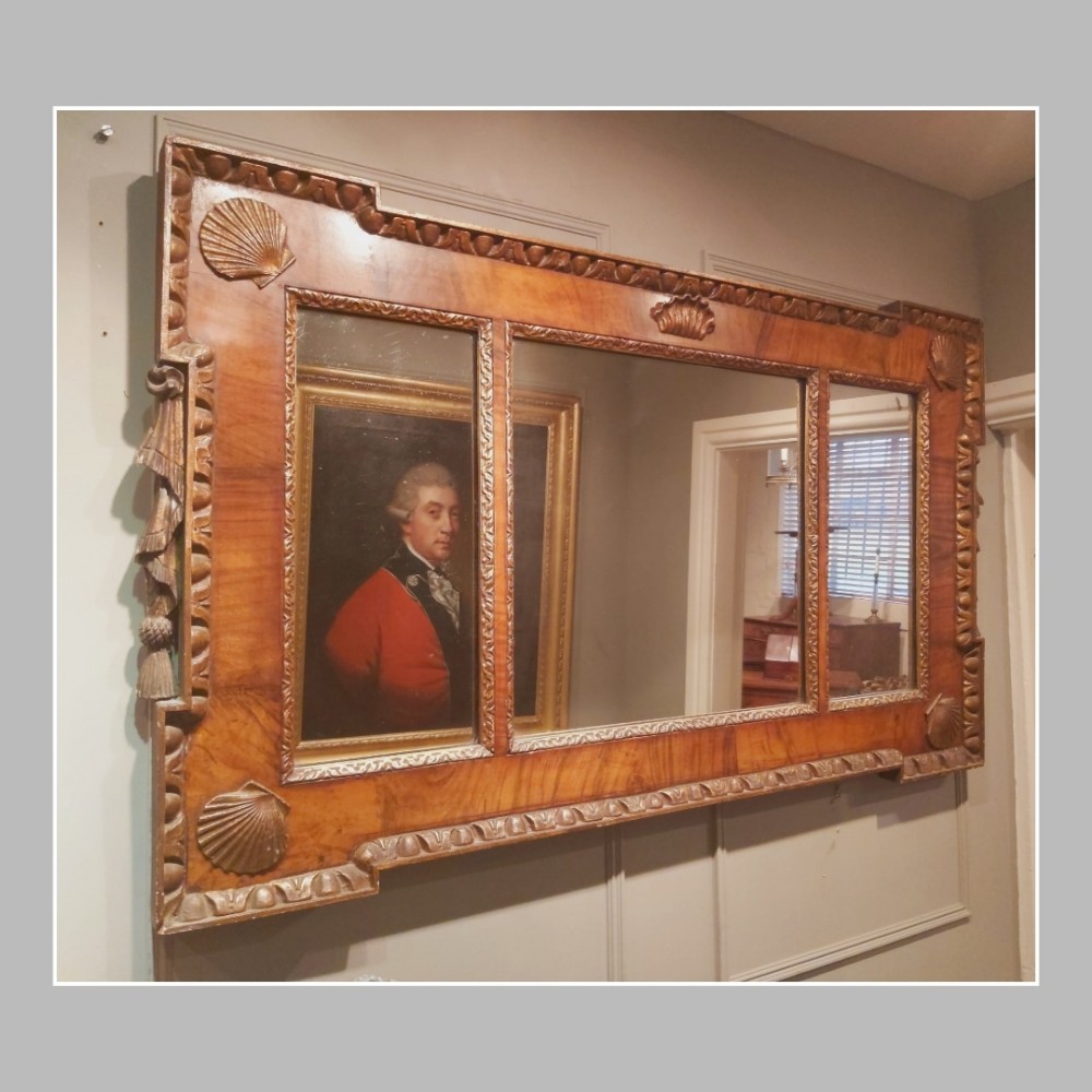 Walnut and Parcel Gilt Triple Mirror