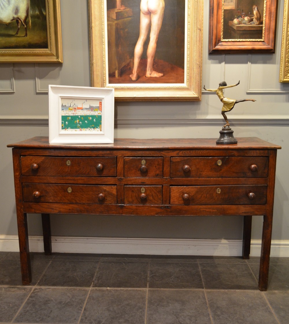18TH CENTURY 6 DRAWER OAK AND ELM DRESSER BASE. View XVI