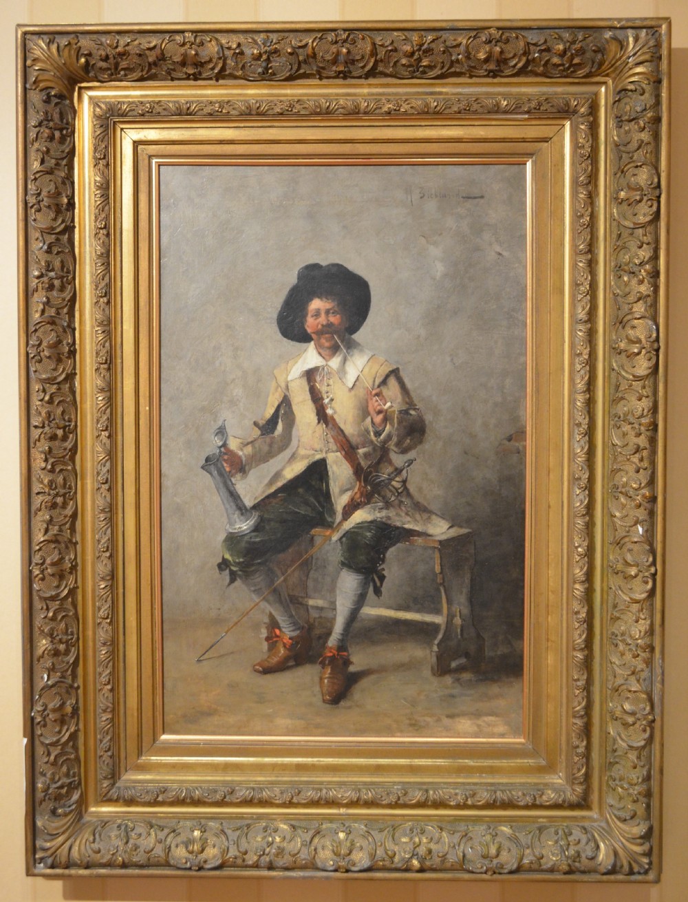 19th Century Oil painting on board by Hermann Ziebland of Cavalier