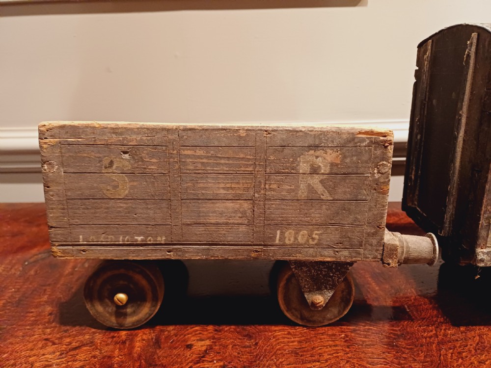 Early 20th Century Folk Art Wooden Steam Train and carriages with signal RARE View III